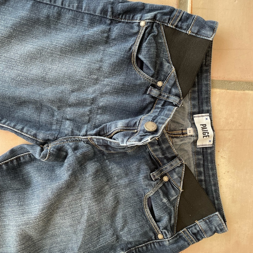 Paige maternity denim jeans with elastic on the side. Size 26 in a medium shade